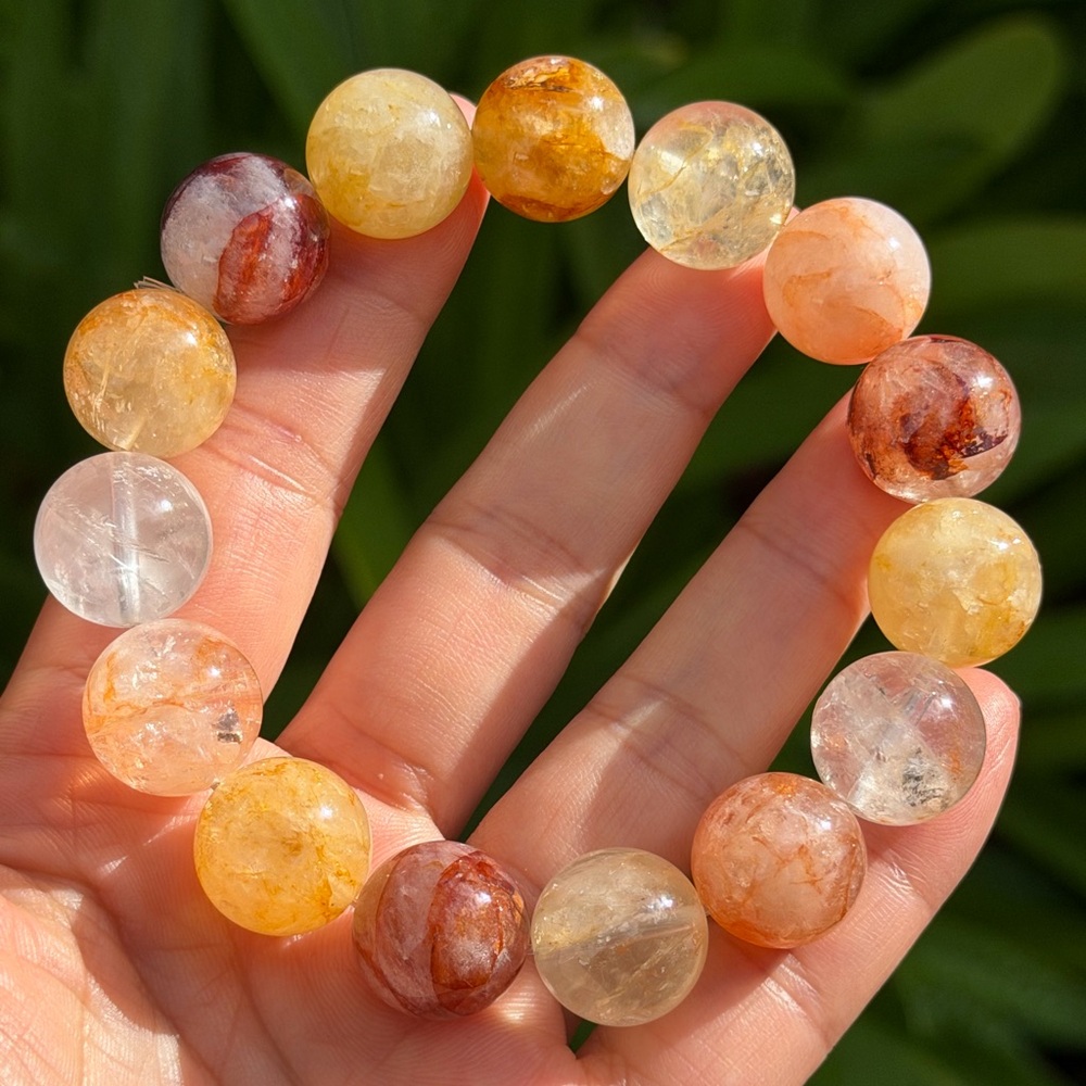 16mm stretchable chunky golden healer fire quartz bracelet 0545